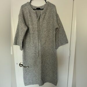 J. Crew Lace up Sweater dress Tie neck Midi-calf length 3/4 sleeve Gray | S/M